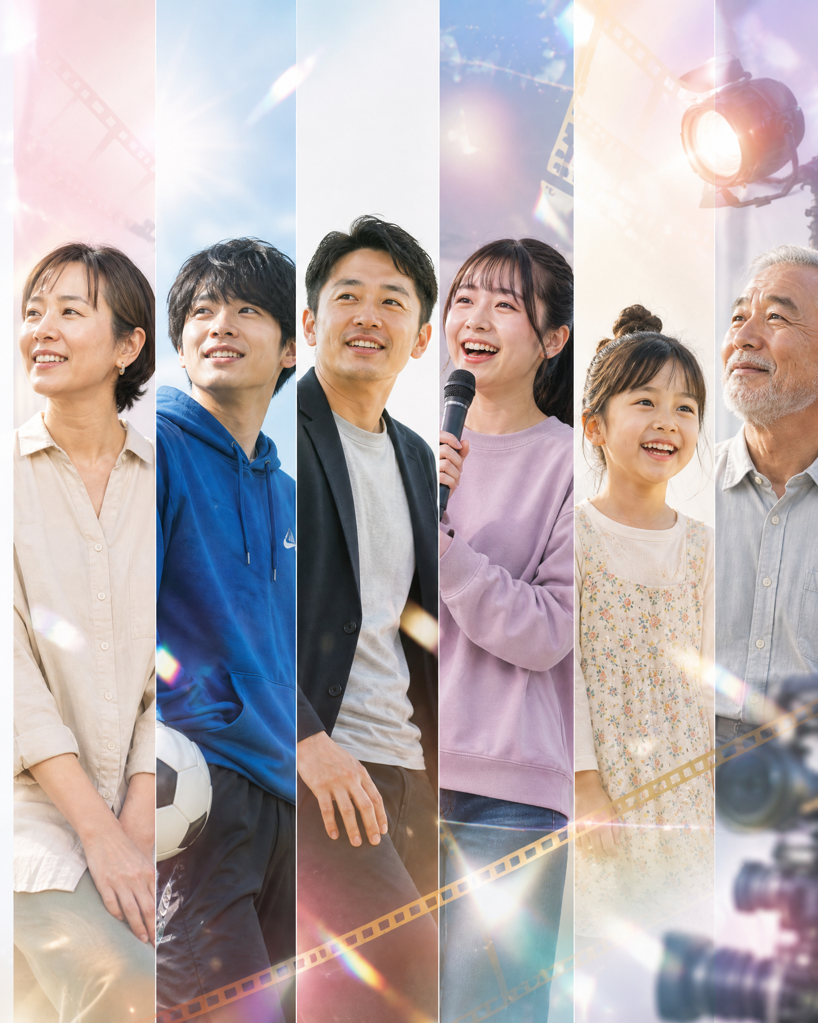 子どもからシニアまで、自然な表情を見せる出演候補者のイメージ
